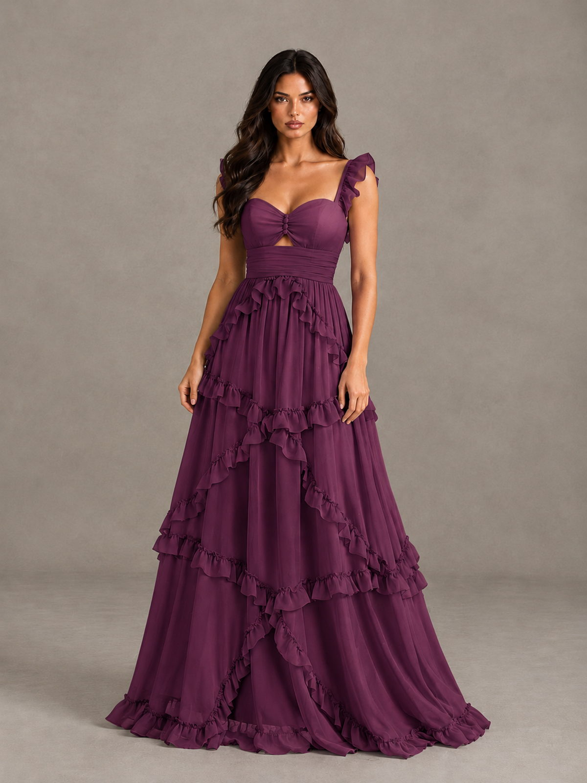 BOLODOO Plum Ruffle A-Line Prom Dress with Open Back - Plum - Plum (4)