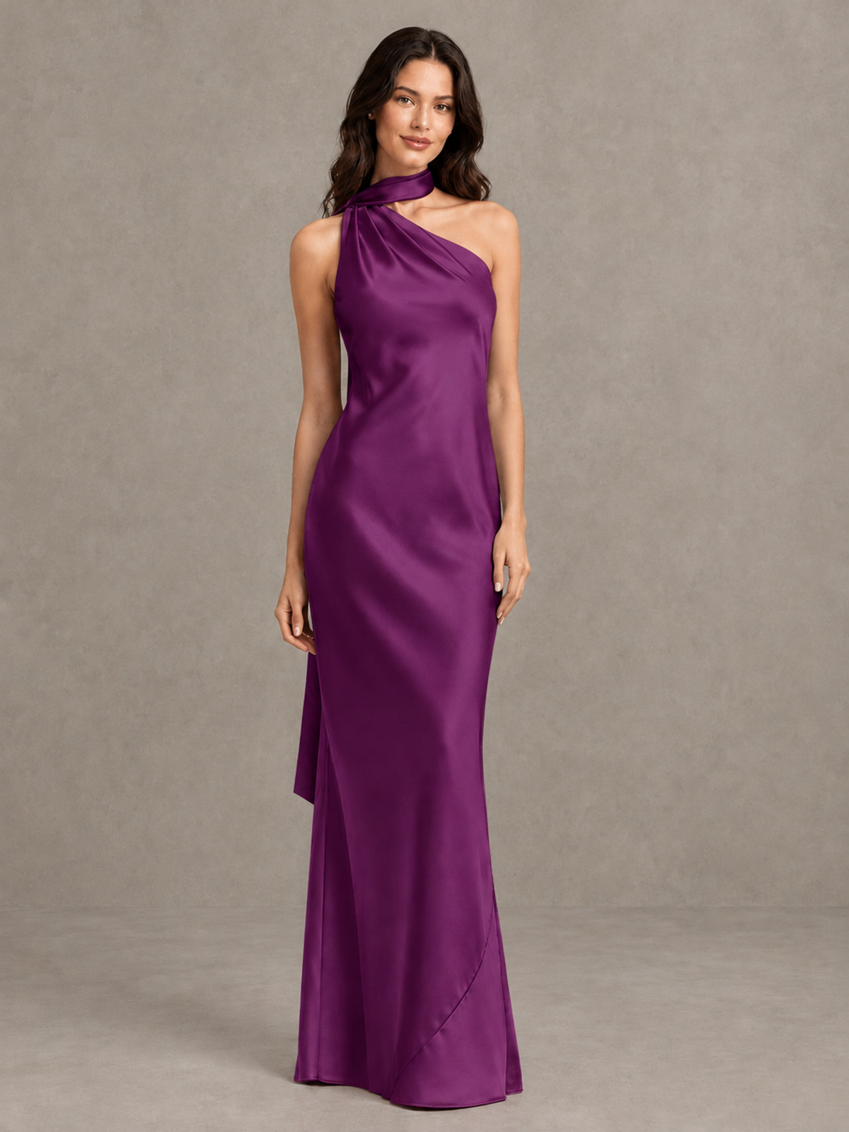 BOLODOO Plum Satin One-Shoulder Bridesmaid Dress with Open Back - Plum - Plum (4)