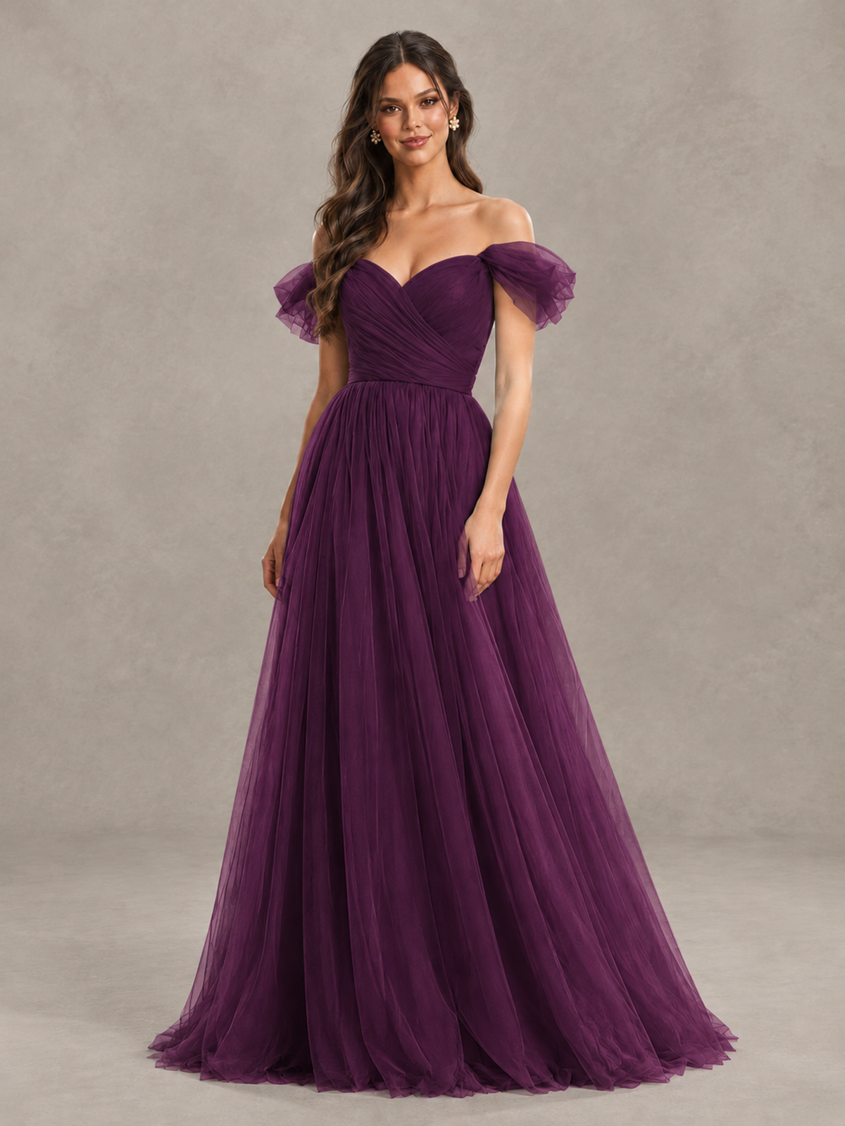BOLODOO Plum Off-the-Shoulder Ruffle Sleeve A-Line Bridesmaid Dress - Plum - Plum (4)