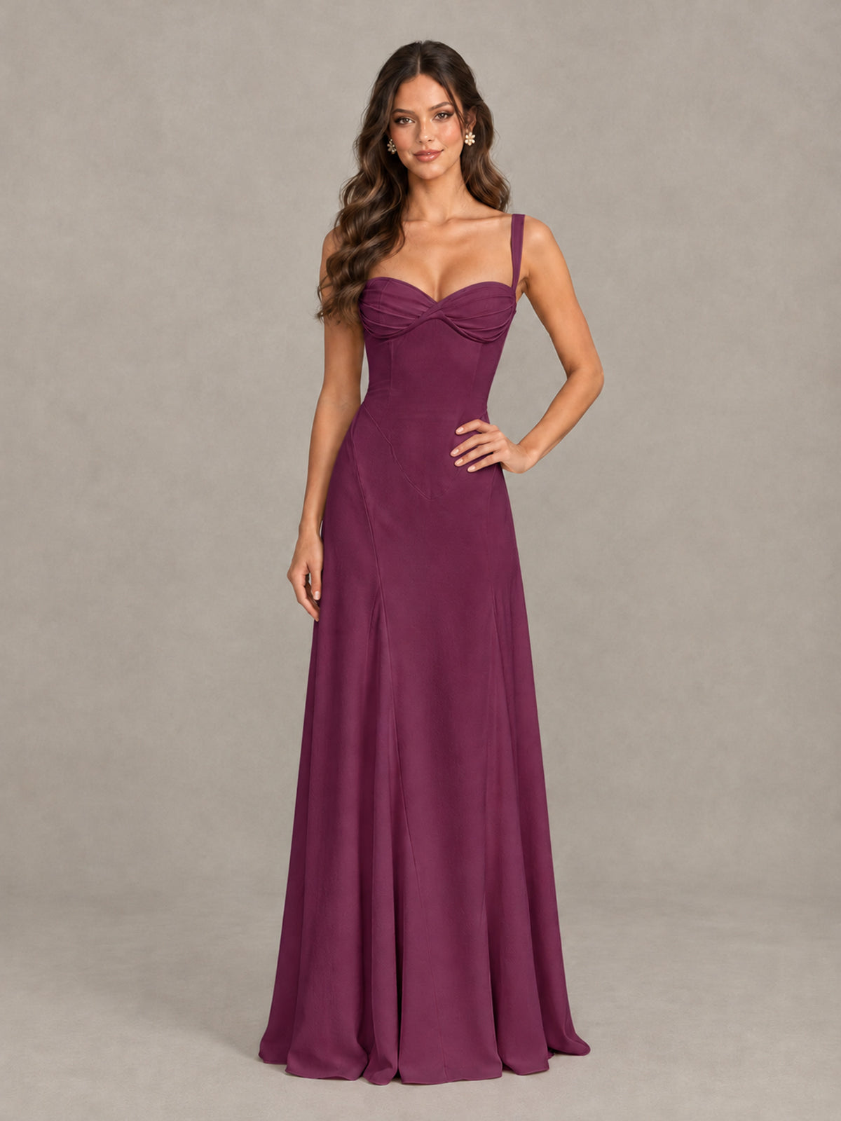 BOLODOO Plum Sweetheart Lace-Up Back Bridesmaid Dress - Plum - Plum (4)