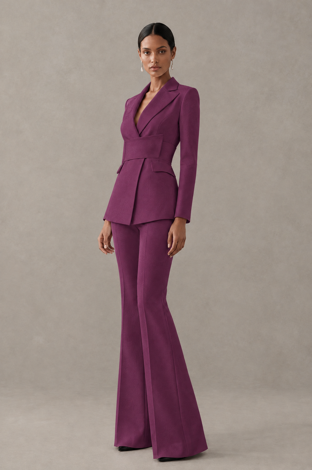 BOLODOO Plum Two-Piece Pantsuit with Tailored Blazer & Flared Pants - Plum - Plum (4)