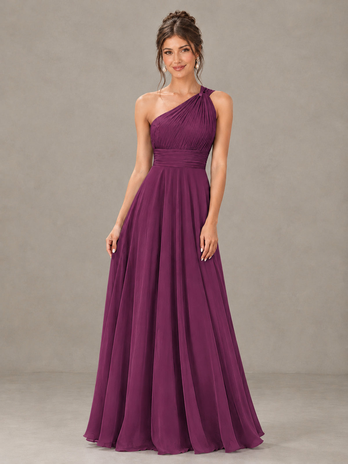 BOLODOO Plum One-Shoulder Chiffon-Look Bridesmaid Dress - Plum - Plum (4)