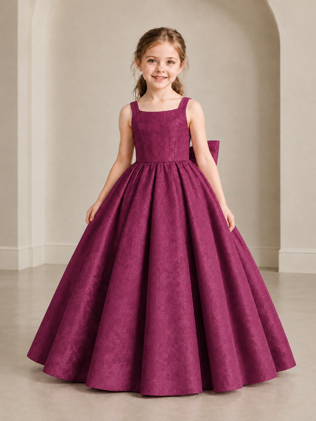 BOLODOO Plum Girls' A-Line Flower Girl Dress with Back Bow - Plum