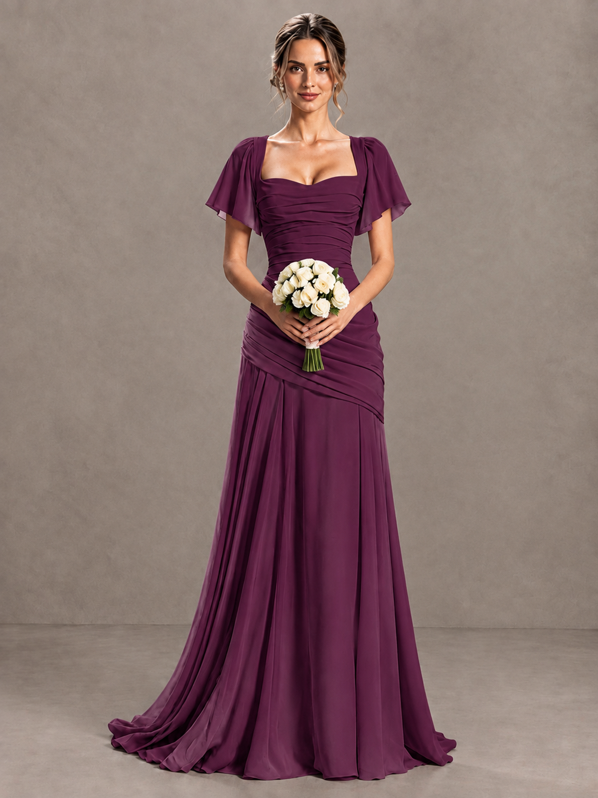 BOLODOO Plum Flutter Sleeve Lace-Up Back Maxi Dress - Plum - Plum (4)