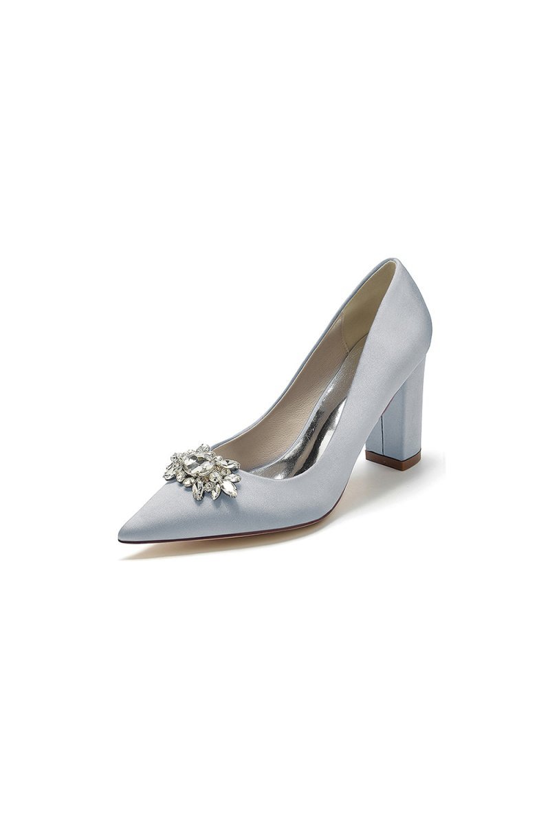 Pointed Toe Chunky Heels with Rhinestone - BOLODOO