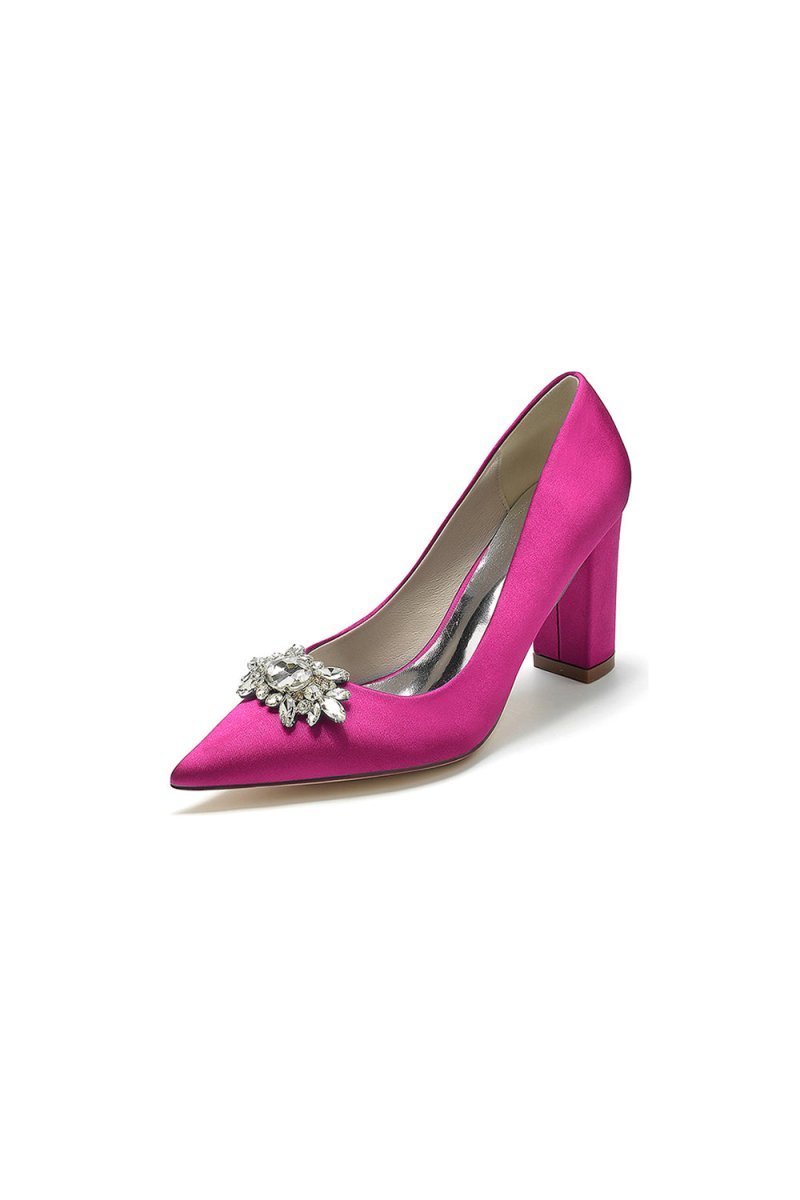 Pointed Toe Chunky Heels with Rhinestone - BOLODOO