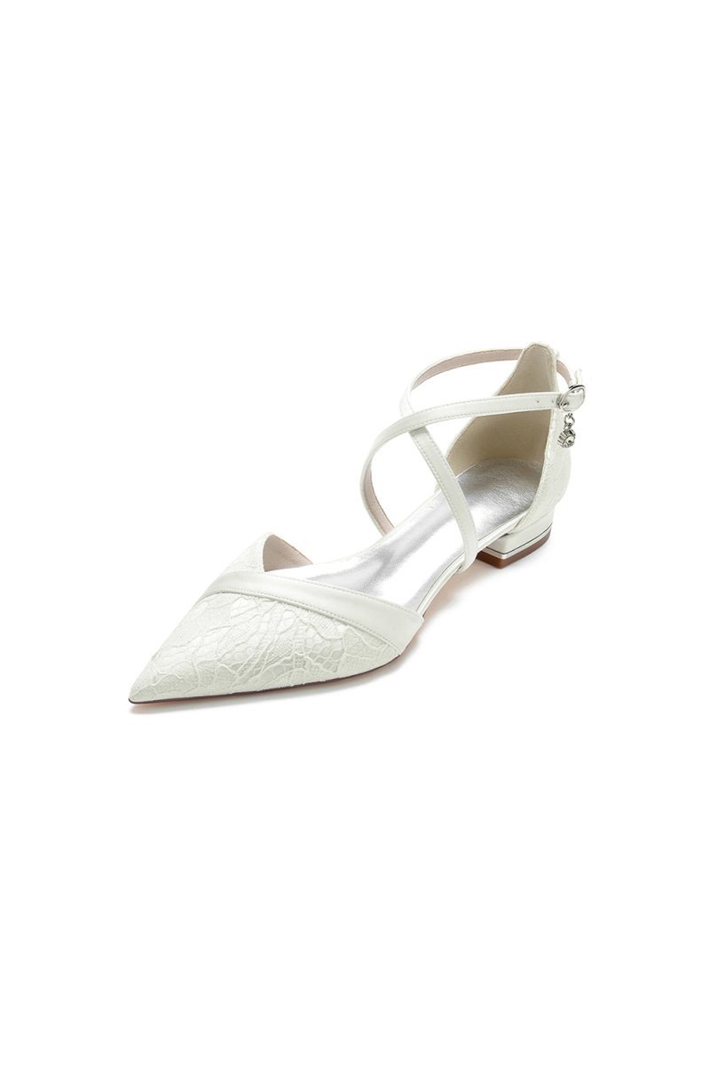 Pointed Toe Lace Ankle Strap Kitten Heels - BOLODOO