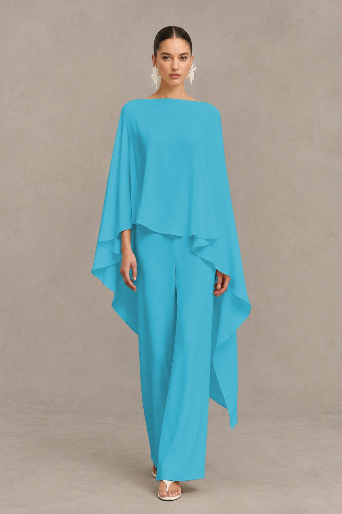 BOLODOO Pool Cape Sleeve Wide-Leg Formal Pantsuit - Pool - Pool_01