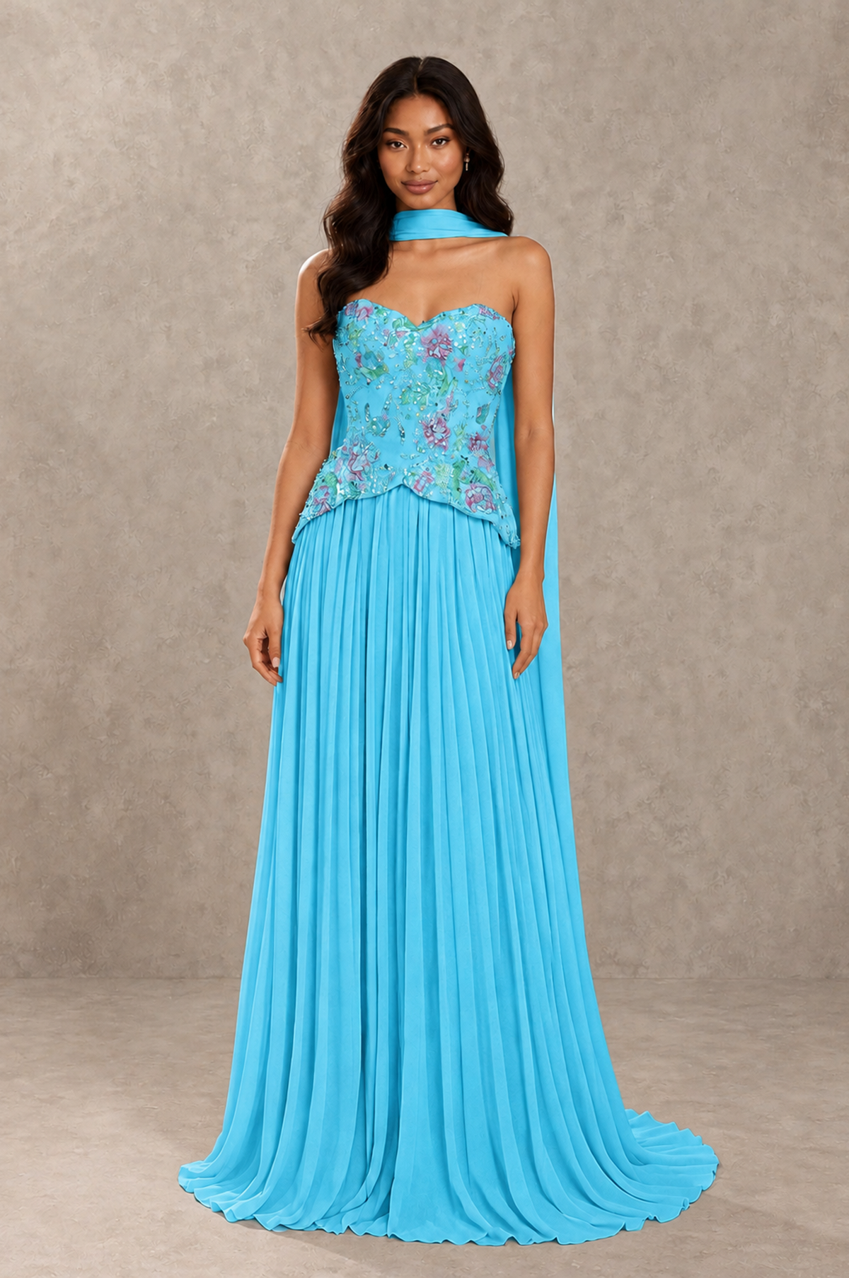 BOLODOO Pool Strapless Beaded Floral Corset Chiffon Maxi Gown – Open Back Prom & Formal Evening Dress - Pool - Pool_01
