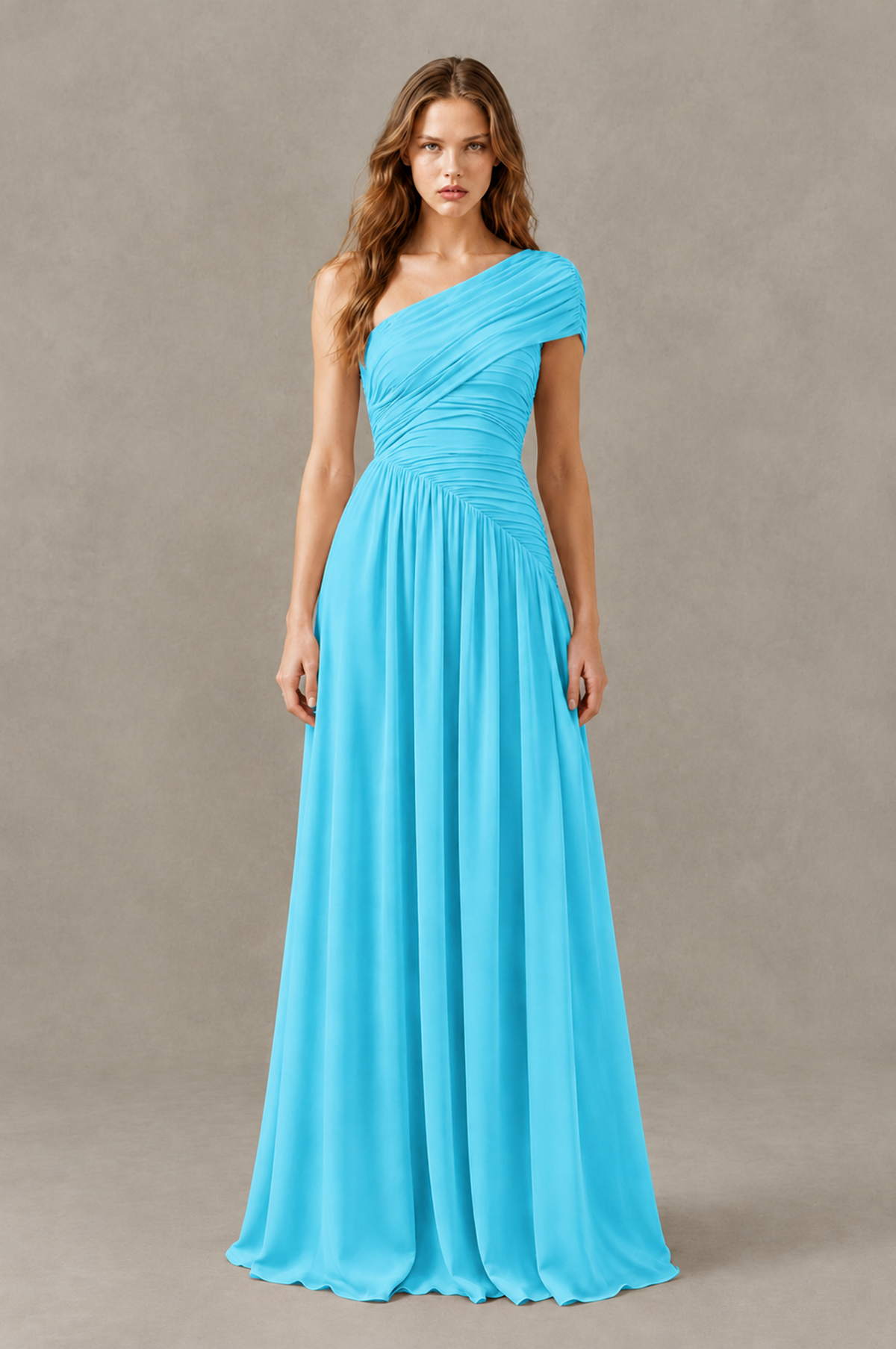 BOLODOO Pool One-Shoulder Ruched Floor-Length Bridesmaid Dress - Pool - Pool_01