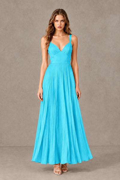 BOLODOO Pool V-Neck Pleated Open-Back Maxi Dress - Pool - Pool_01