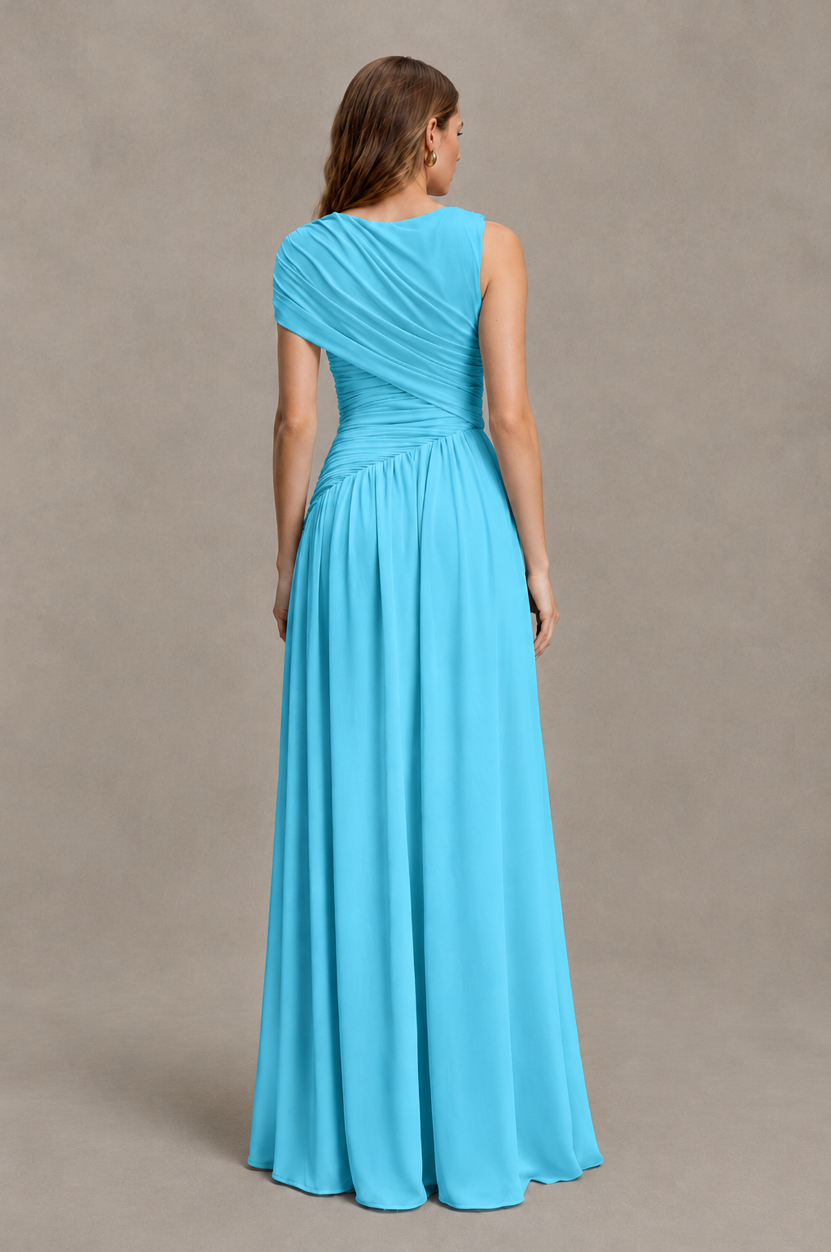 BOLODOO Pool One-Shoulder Ruched Floor-Length Bridesmaid Dress - Pool - Pool_02