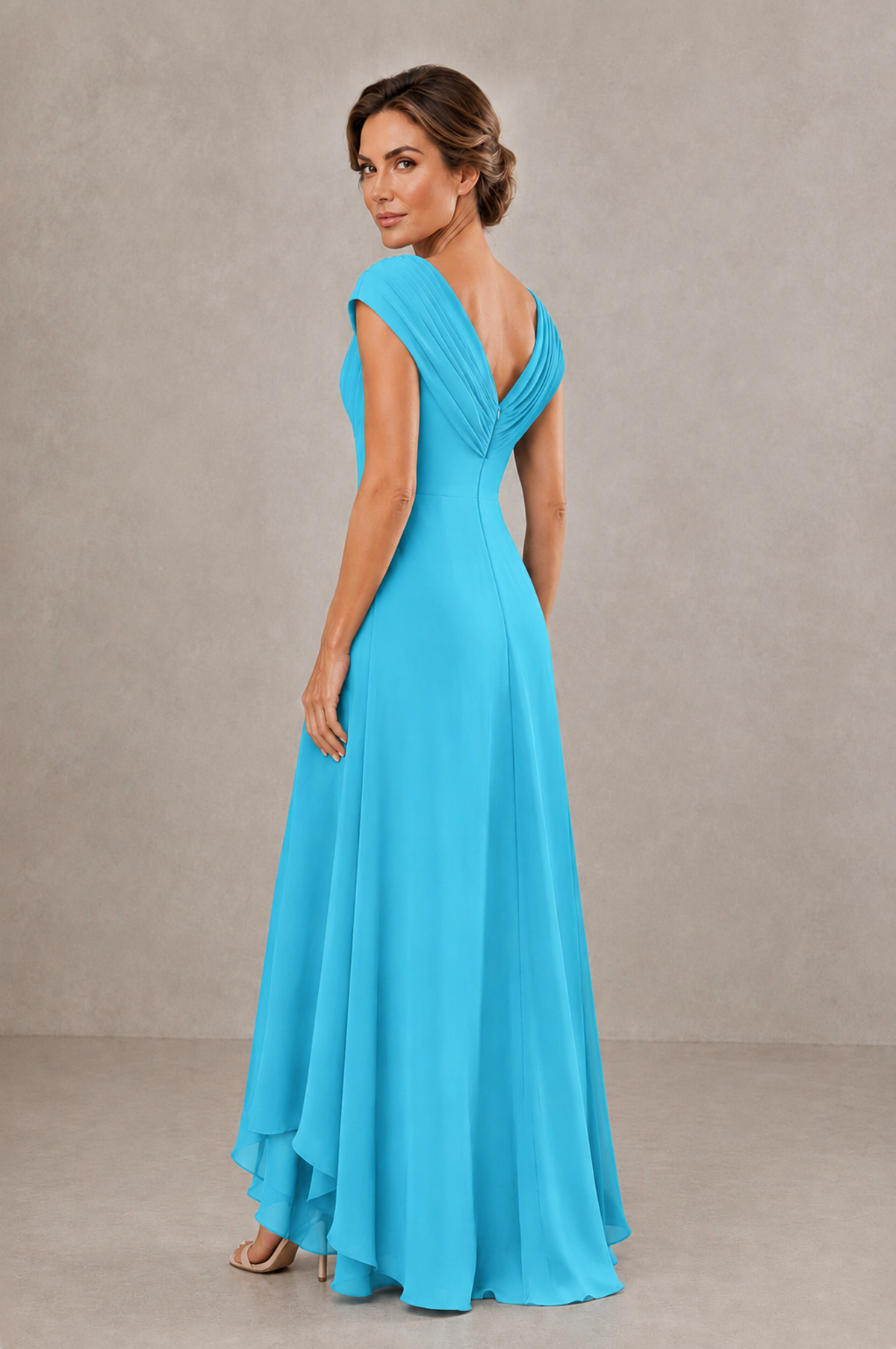 BOLODOO Pool V-Neck High-Low Mother of the Bride Dress - Pool - Pool_02