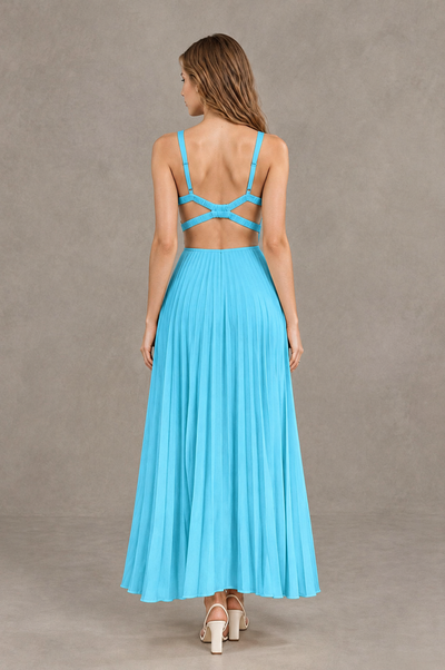 BOLODOO Pool V-Neck Pleated Open-Back Maxi Dress - Pool - Pool_02