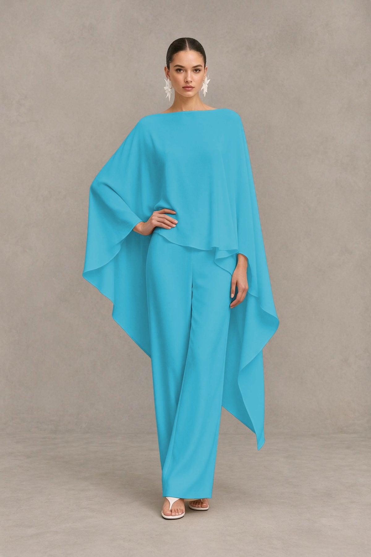 BOLODOO Pool Cape Sleeve Wide-Leg Formal Pantsuit - Pool - Pool_03