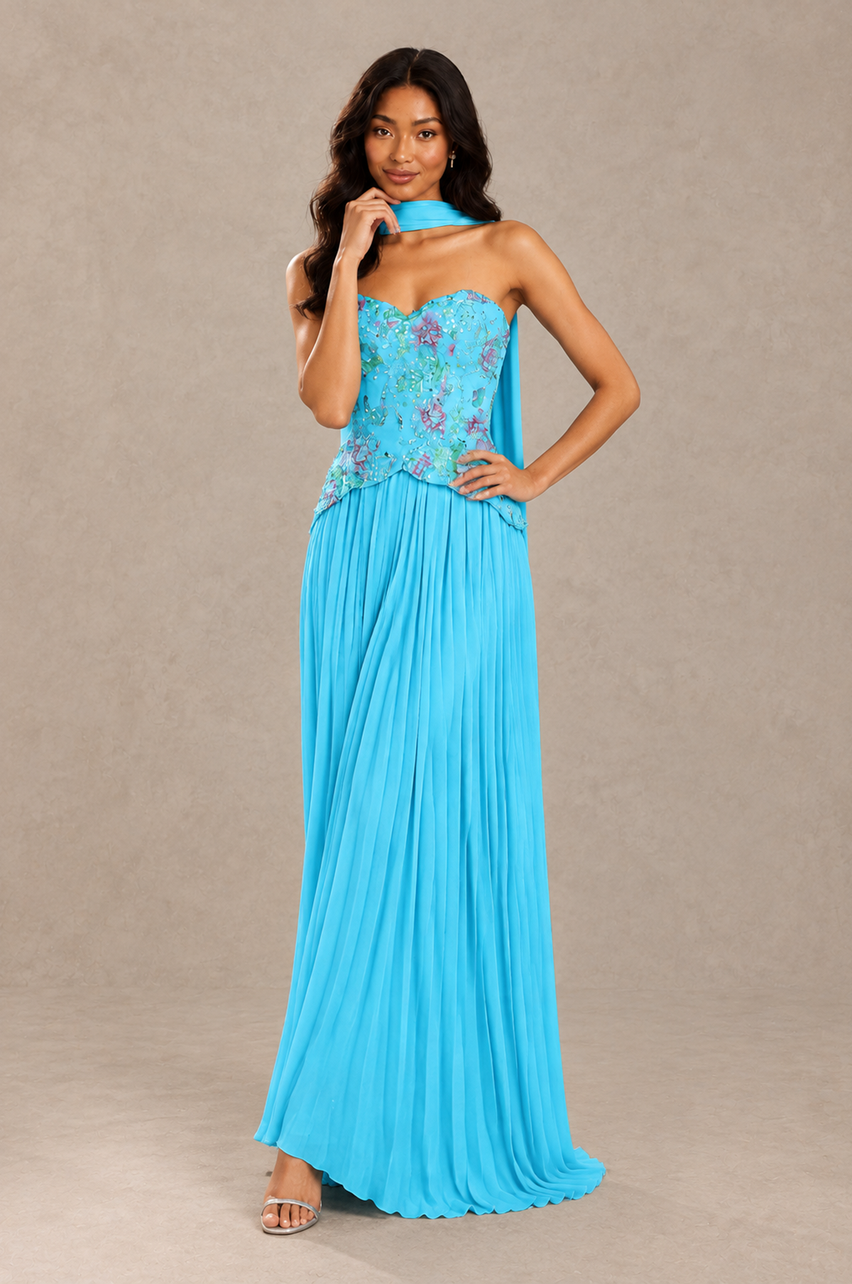 BOLODOO Pool Strapless Beaded Floral Corset Chiffon Maxi Gown – Open Back Prom & Formal Evening Dress - Pool - Pool_03