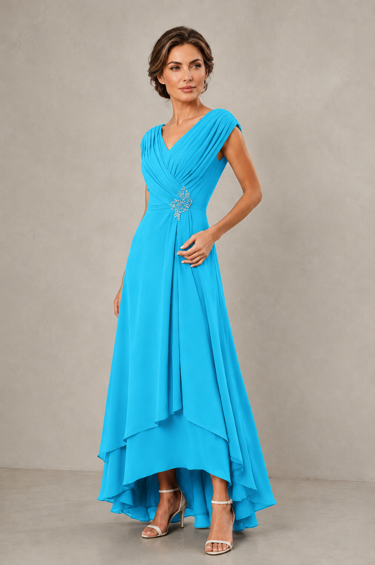 BOLODOO Pool V-Neck High-Low Mother of the Bride Dress - Pool - Pool_03