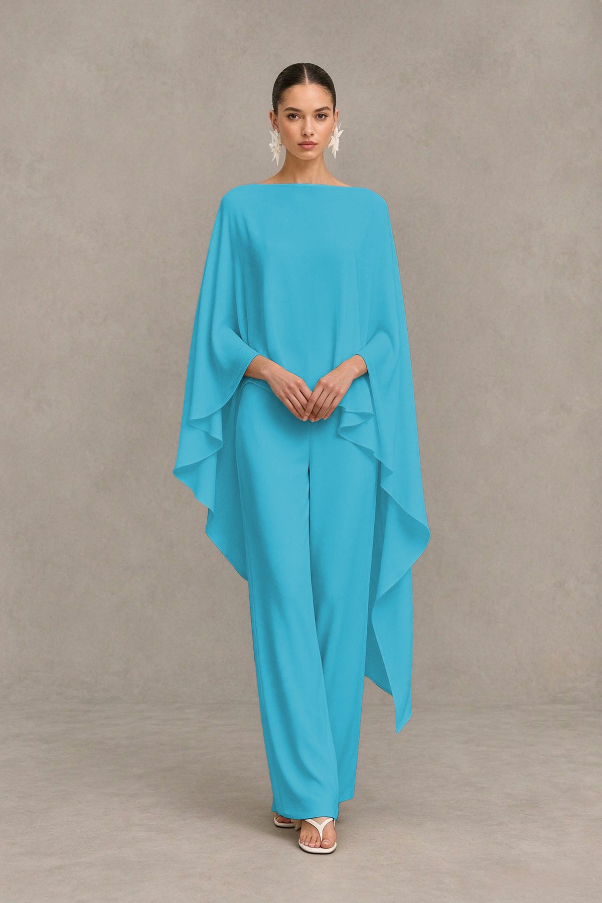 BOLODOO Pool Cape Sleeve Wide-Leg Formal Pantsuit - Pool - Pool_04