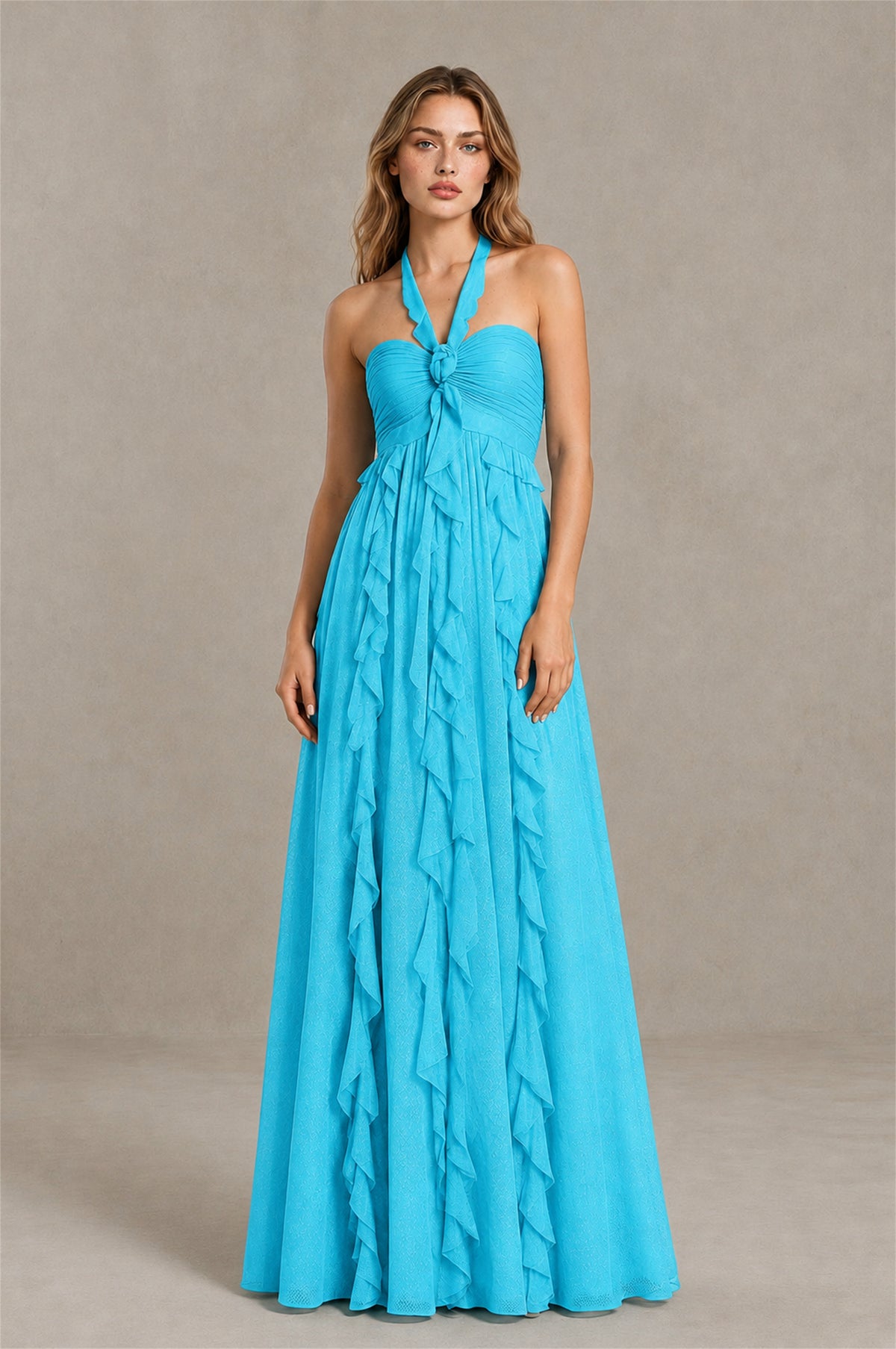 BOLODOO Pool Halter Ruffle A-Line Floor-Length Evening Dress - Pool - Pool_1
