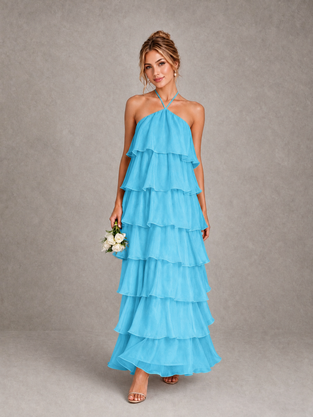BOLODOO Pool Halter Tiered Ruffle Maxi Bridesmaid Dress - Pool - Pool_1