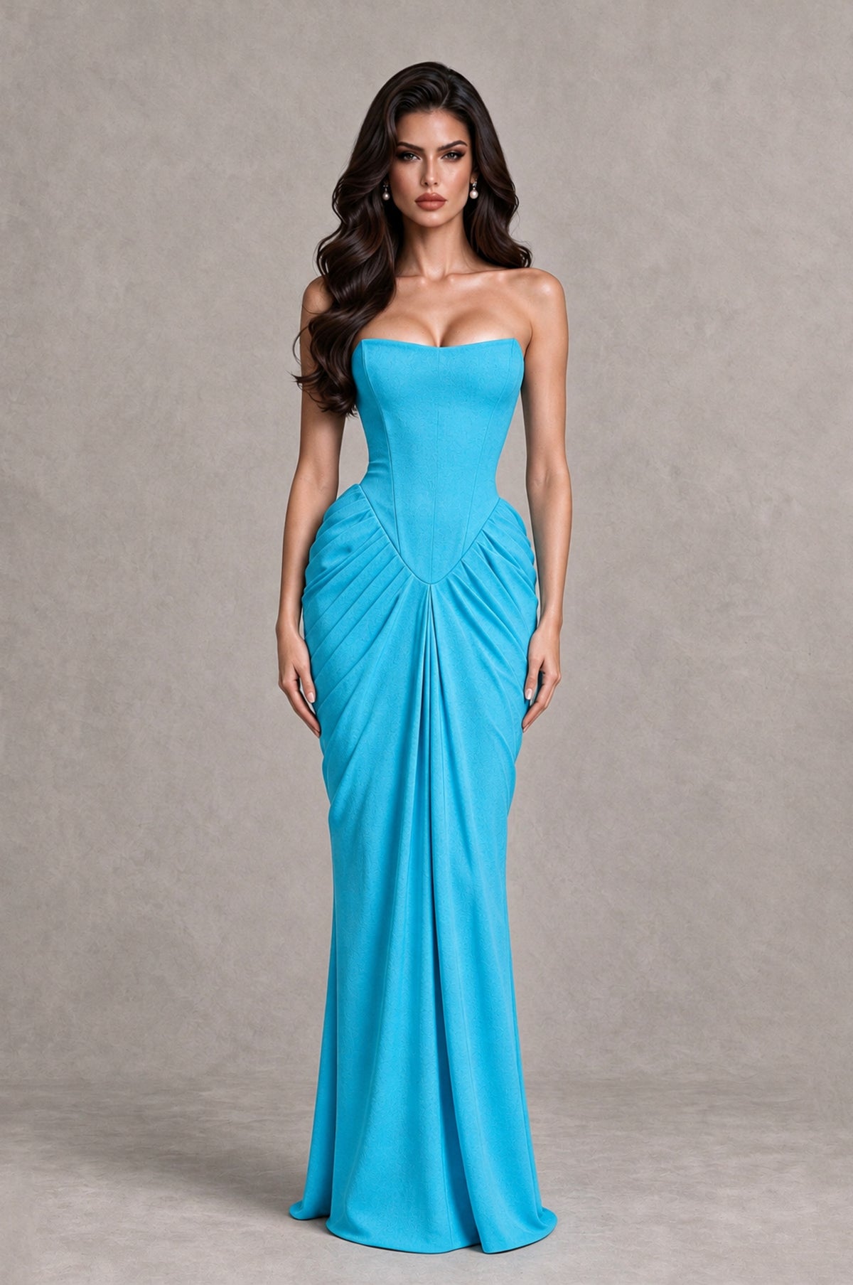 BOLODOO Pool Strapless Ruched Corset Evening Gown - Pool - Pool_1