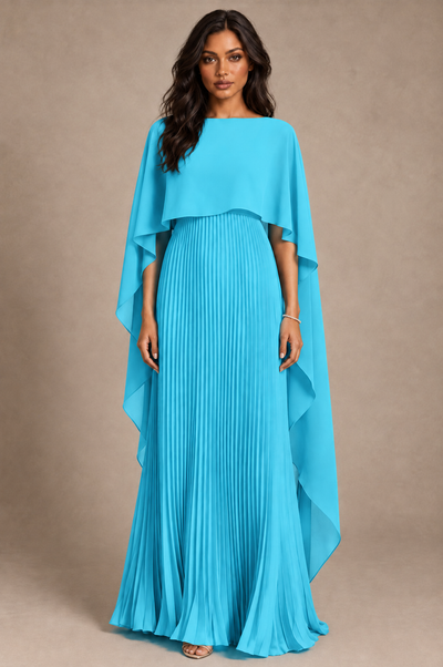 BOLODOO Pool Pleated Cape A-Line Evening Dress - Pool - Pool_1