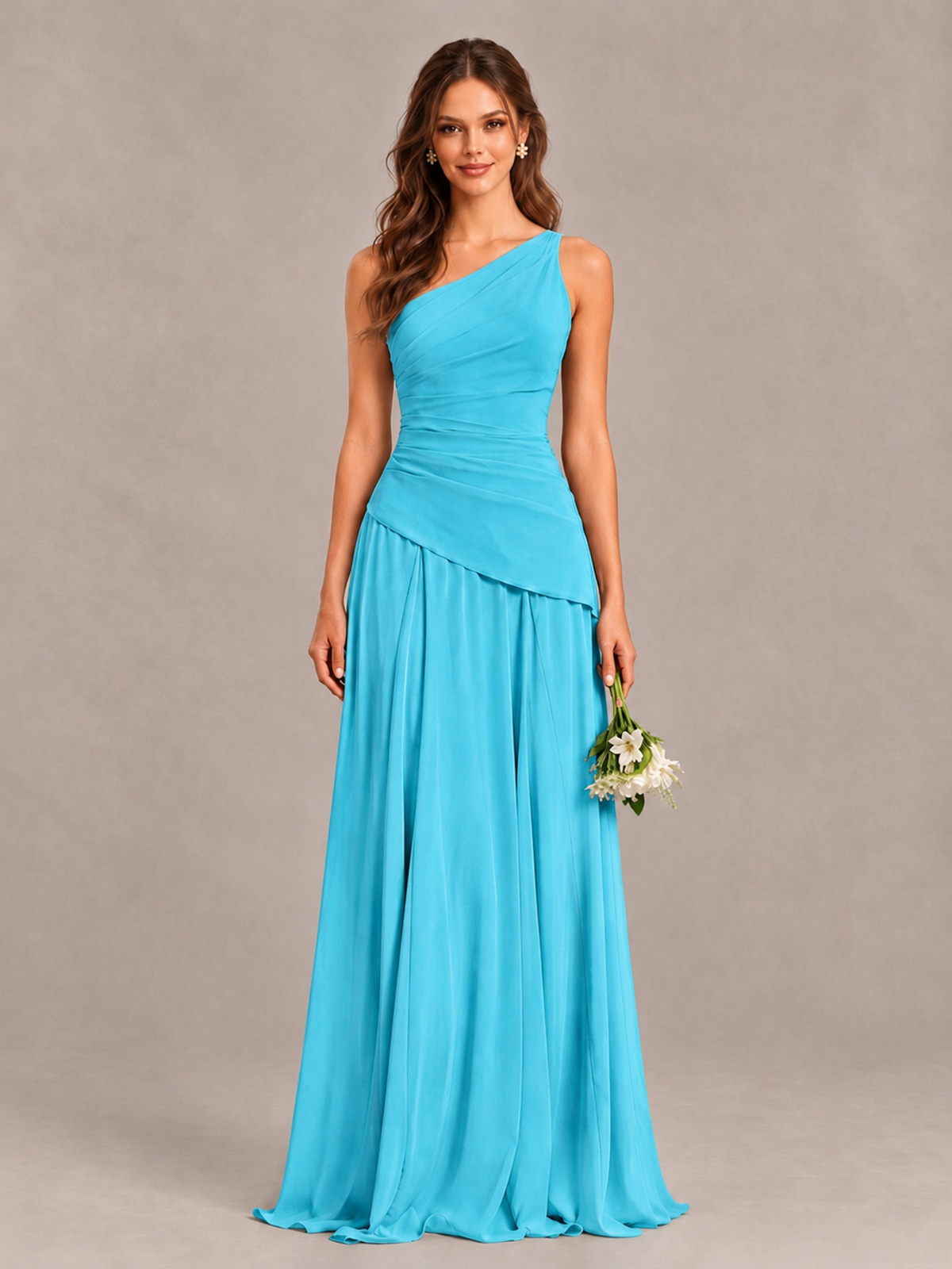 BOLODOO Pool One-Shoulder Lace-Up Back Bridesmaid Dress - Pool - Pool_1
