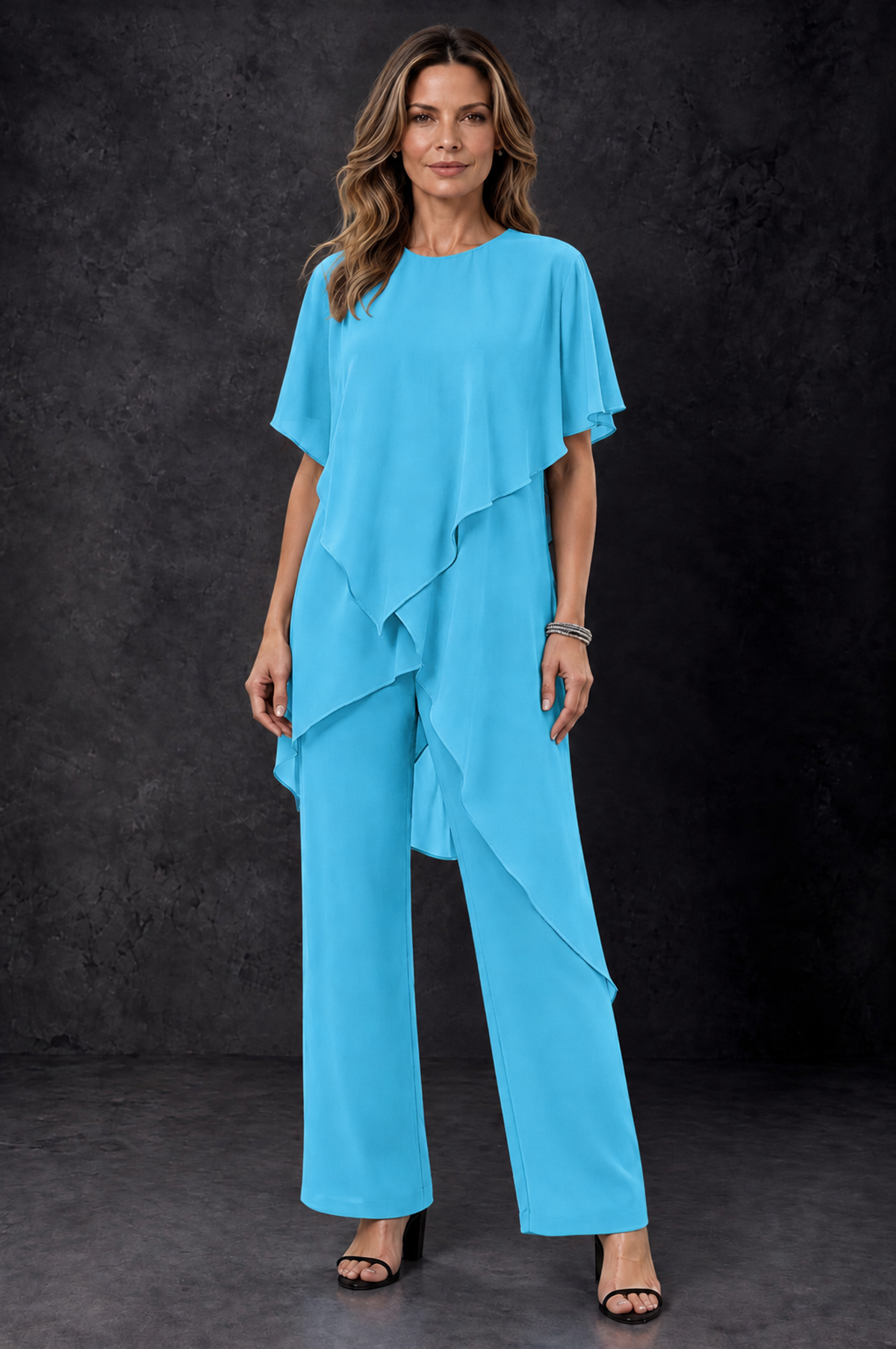 BOLODOO Pool Chiffon Two Piece Mother of the Bride Pant Suit - Pool - Pool_1