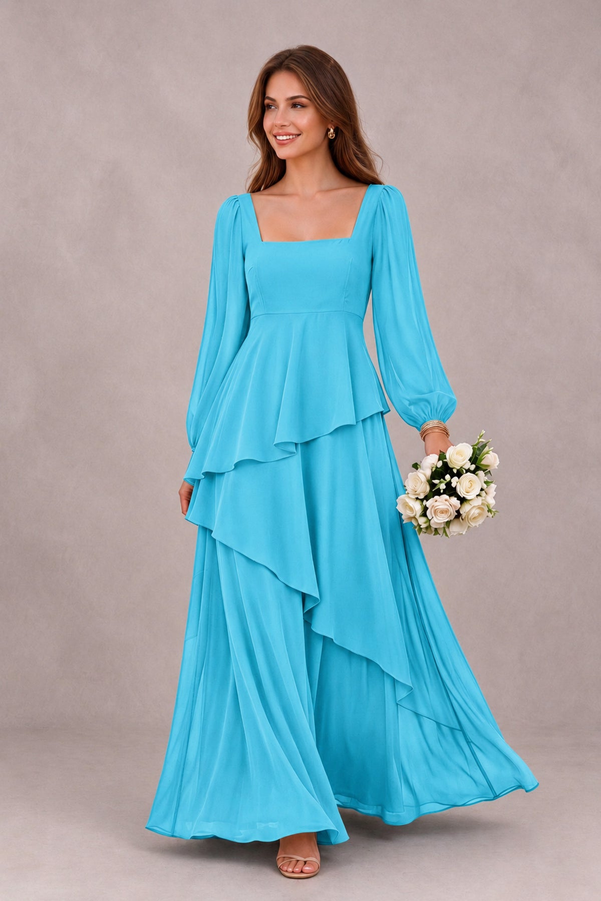 BOLODOO Pool Long Sleeve Ruffle Bridesmaid Dresses - Pool - Pool_1