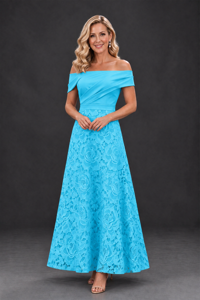 BOLODOO Pool Off-the-Shoulder Floral A-Line Mother of the Bride Dress - Pool - Pool_1