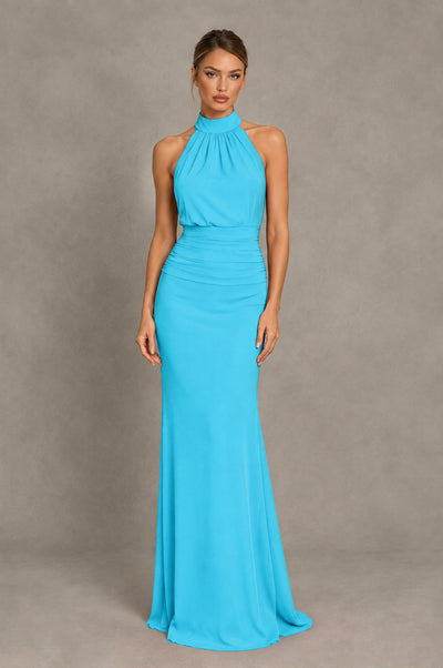 BOLODOO Pool Chiffon Halter Maxi Formal Wedding Guest Dress - Pool - Pool_1