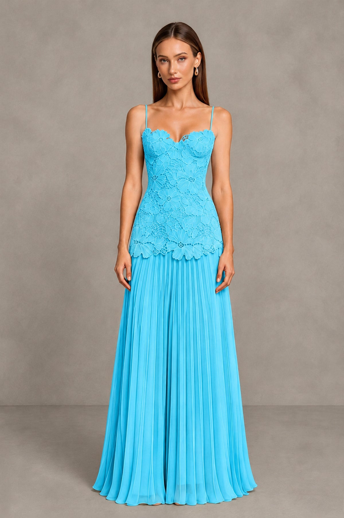 BOLODOO Pool Lace Bodice Pleated Wedding Guest Dress - Pool - Pool_1