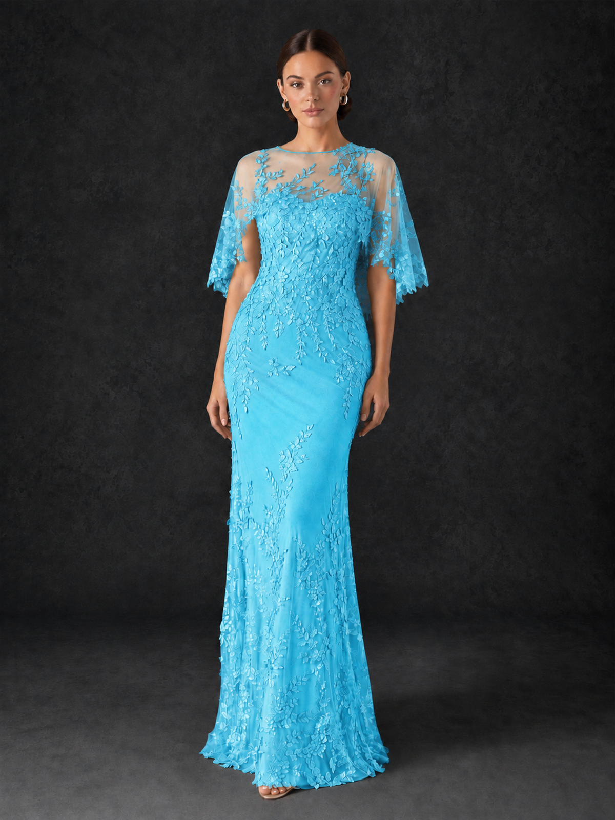 BOLODOO Pool Botanical Lace Flutter Sleeve Mermaid Gown - Pool - Pool_1
