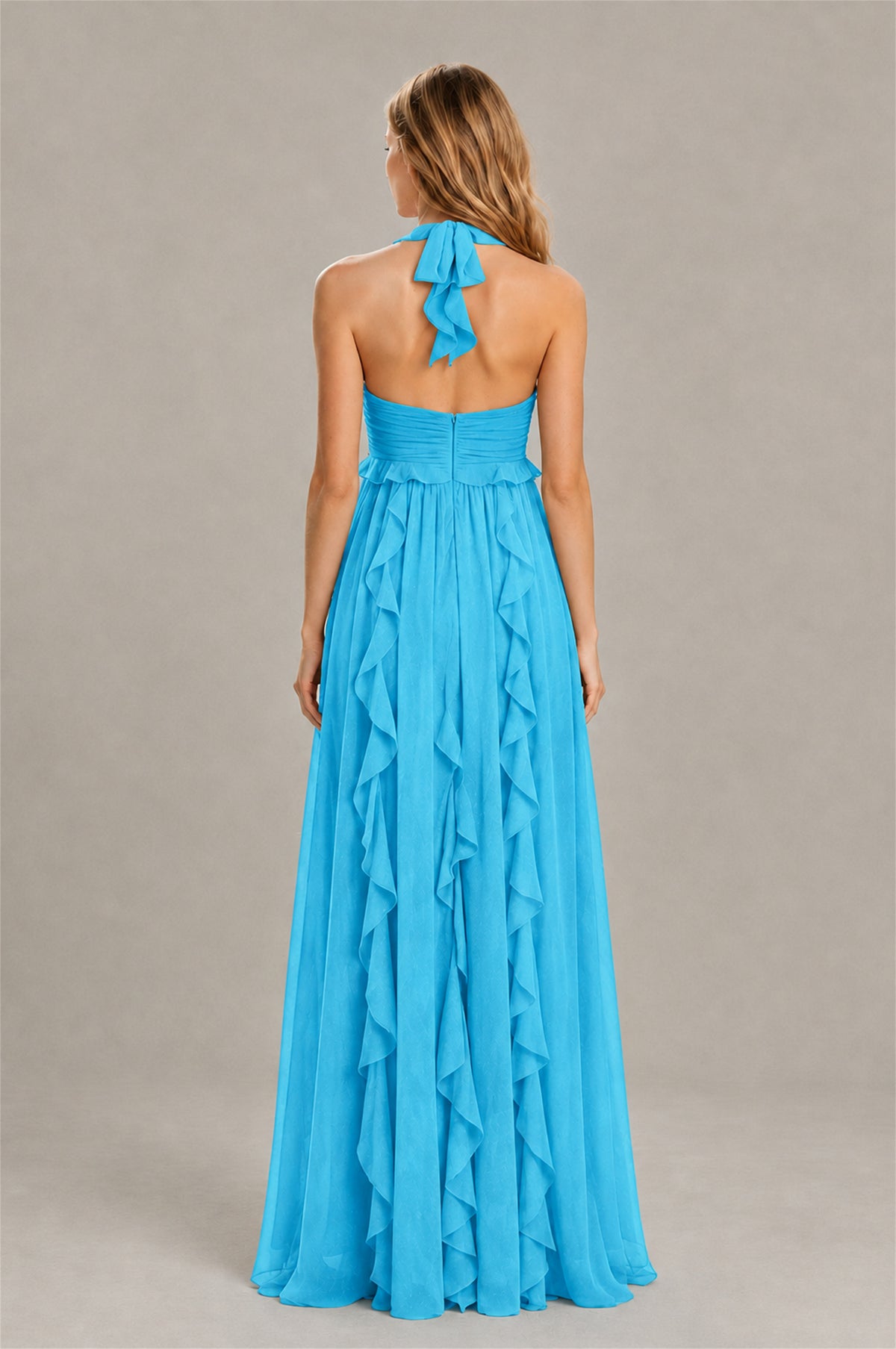 BOLODOO Pool Halter Ruffle A-Line Floor-Length Evening Dress - Pool - Pool_2