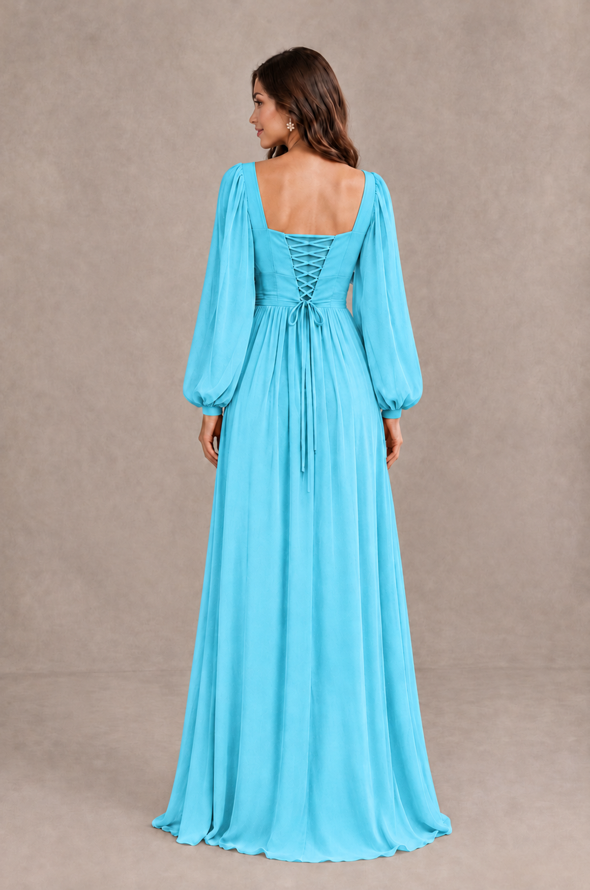 BOLODOO Pool Long Sleeve V-Neck A-Line Bridesmaid Dress - Pool - Pool_2