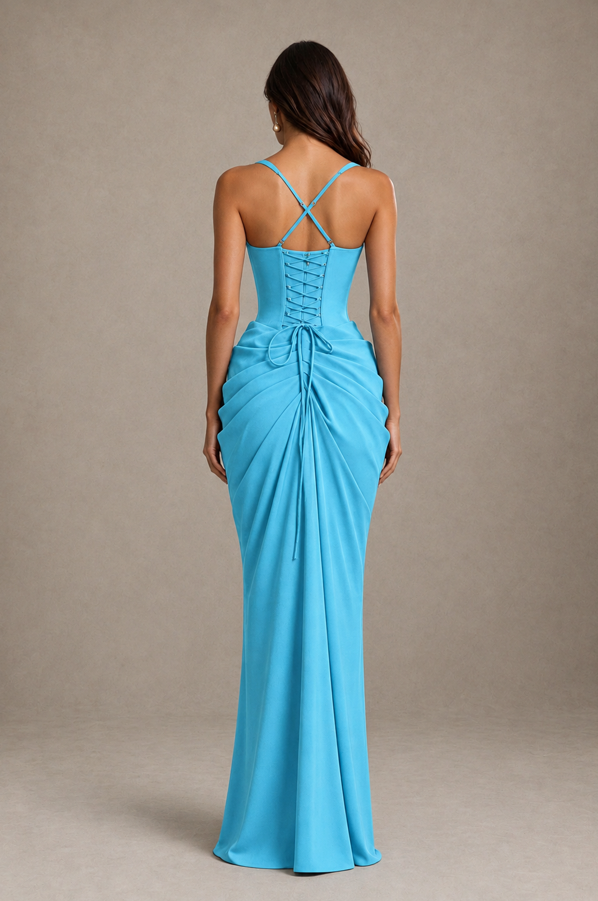BOLODOO Pool Sweetheart Ruched Lace-Up Back Evening Gown - Pool - Pool_2