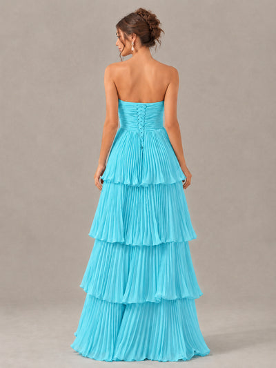 BOLODOO Pool Strapless Tiered Pleated Bridesmaid Dress - Pool - Pool_2
