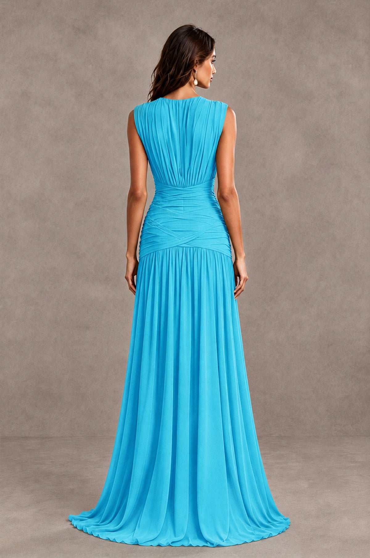 BOLODOO Pool V-Neck Ruched Wedding Guest Dress - Pool - Pool_2