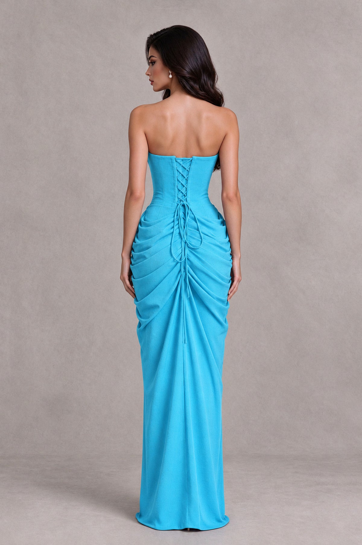 BOLODOO Pool Strapless Ruched Corset Evening Gown - Pool - Pool_2
