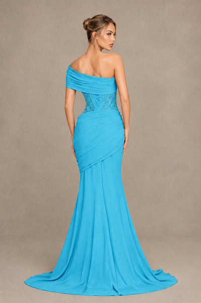 BOLODOO Pool One-Shoulder Sequin Embroidered Ruched Mermaid Gown with Train - Pool - Pool_2