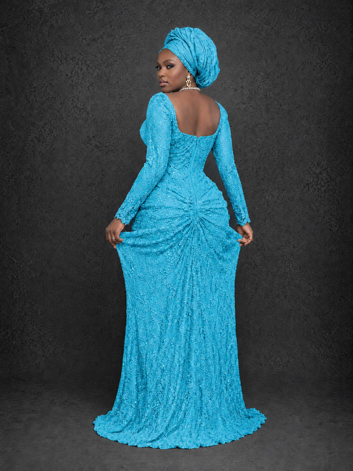 BOLODOO Pool Beaded Lace Long Sleeve Mermaid Gown Sweetheart | Mother of the Bride - Pool - Pool_2