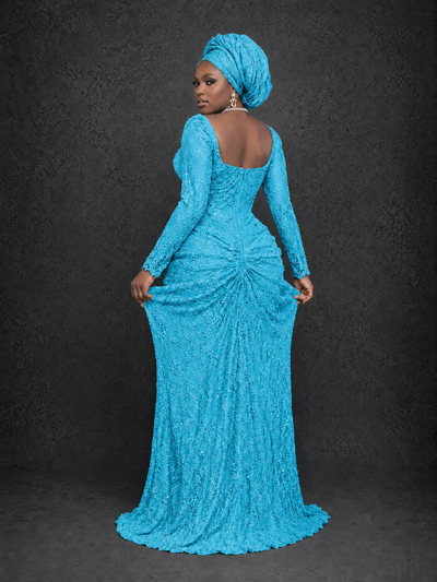 BOLODOO Pool Beaded Lace Long Sleeve Mermaid Gown Sweetheart | Mother of the Bride - Pool - Pool_2
