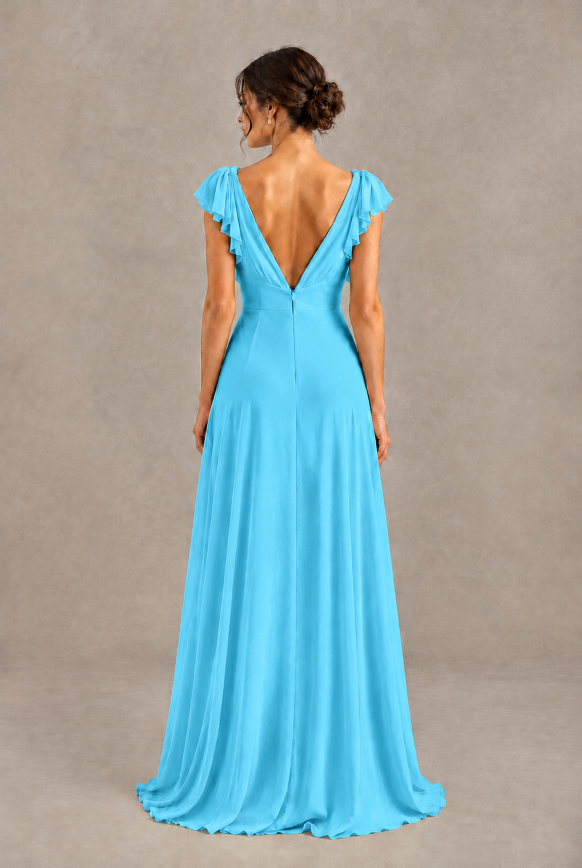 BOLODOO Pool V-Neck Flutter Sleeve A-Line Bridesmaid Dress - Pool - Pool_2
