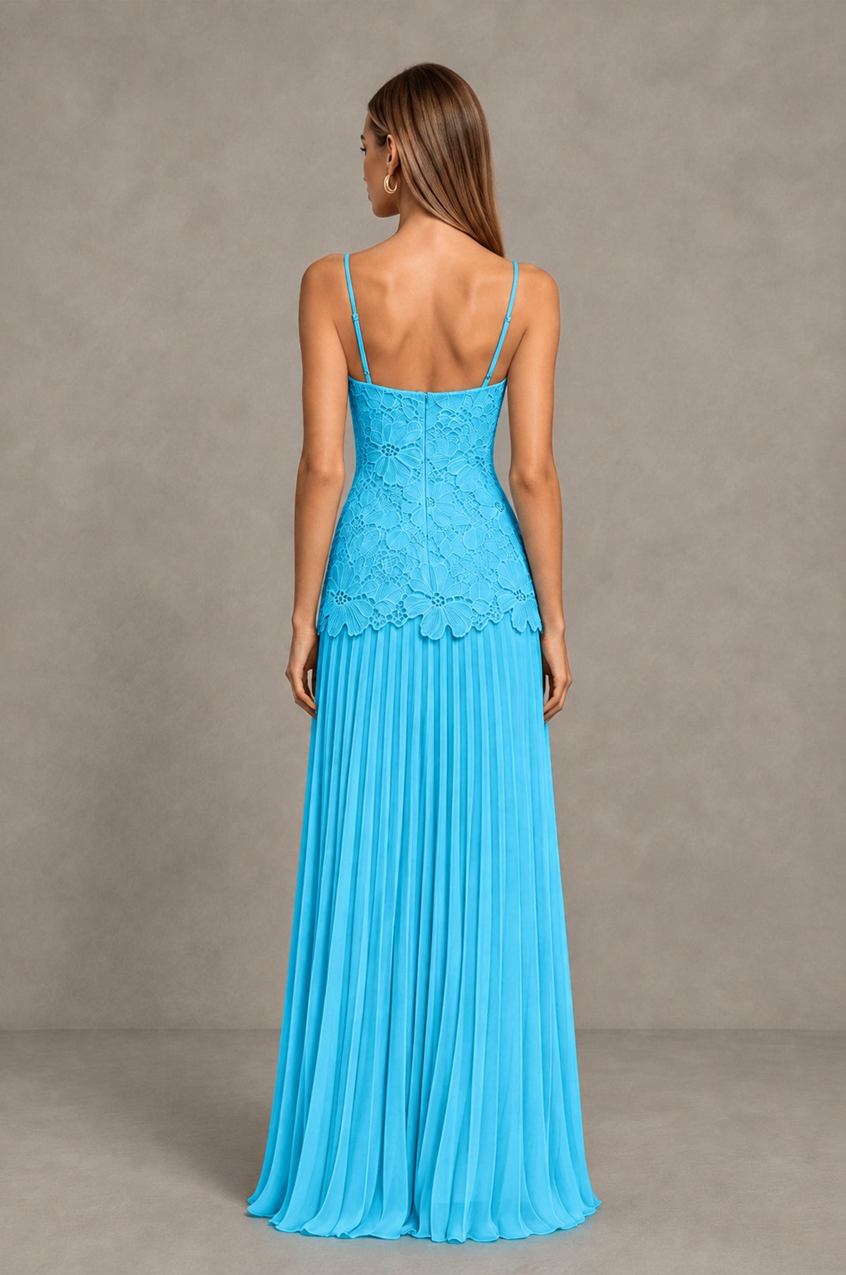 BOLODOO Pool Lace Bodice Pleated Wedding Guest Dress - Pool - Pool_2