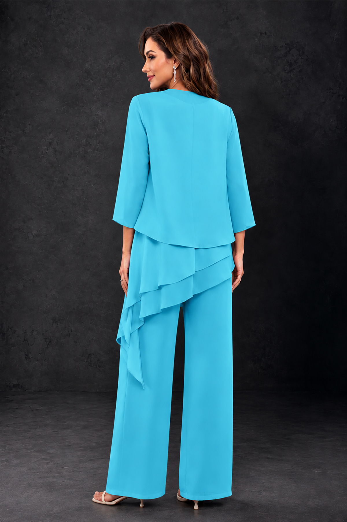 BOLODOO Pool Layered Mother of the Bride Pantsuit with Jacket - Pool - Pool_2