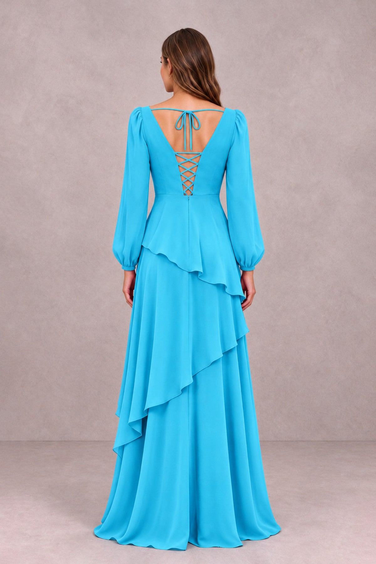BOLODOO Pool Long Sleeve Ruffle Bridesmaid Dresses - Pool - Pool_2
