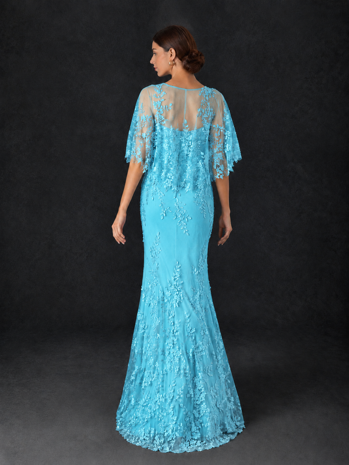 BOLODOO Pool Botanical Lace Flutter Sleeve Mermaid Gown - Pool - Pool_2