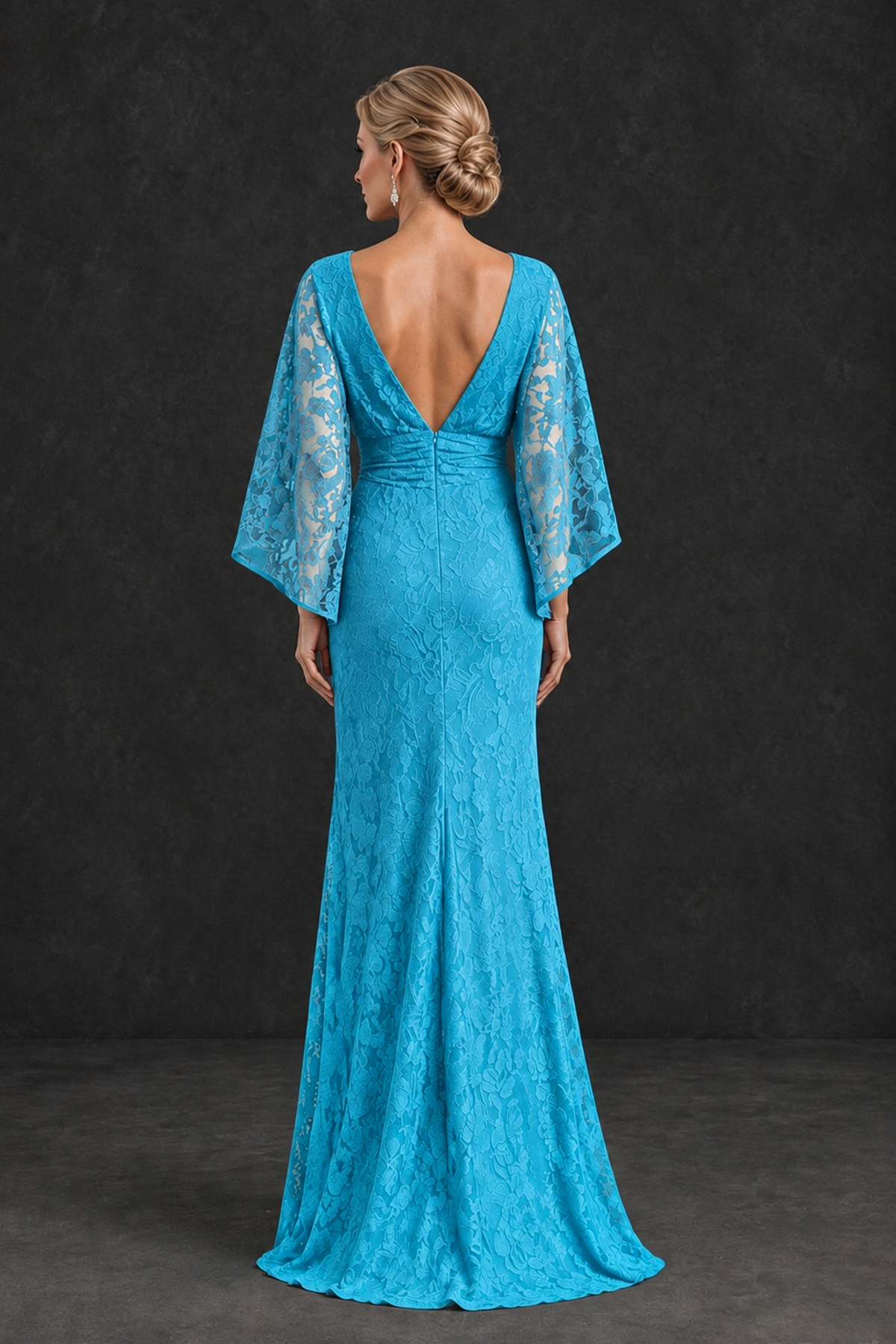 BOLODOO Pool Lace Flutter Sleeve Mother of the Bride Dress - Pool - Pool_2