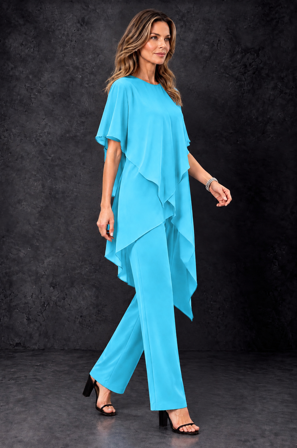 BOLODOO Pool Chiffon Two Piece Mother of the Bride Pant Suit - Pool - Pool_2