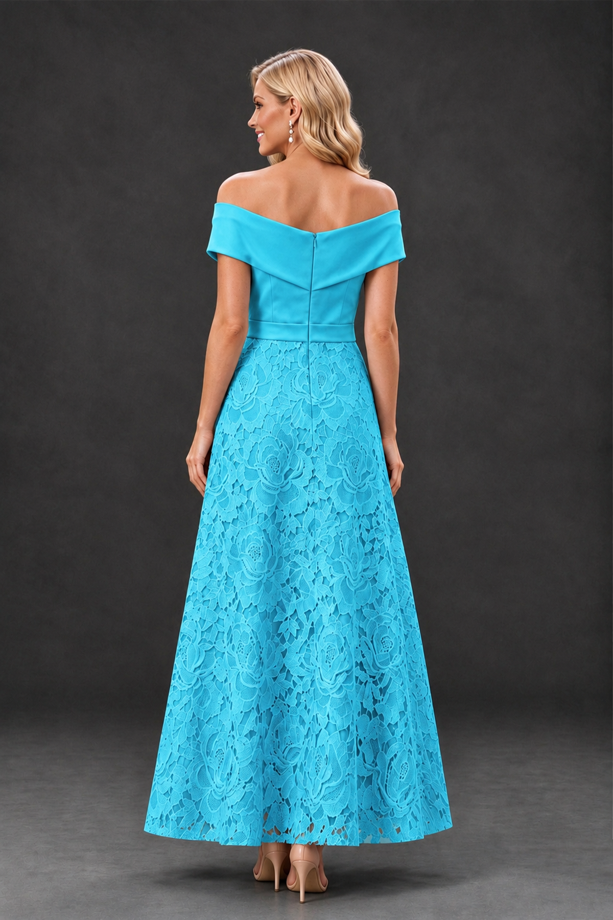 BOLODOO Pool Off-the-Shoulder Floral A-Line Mother of the Bride Dress - Pool - Pool_2